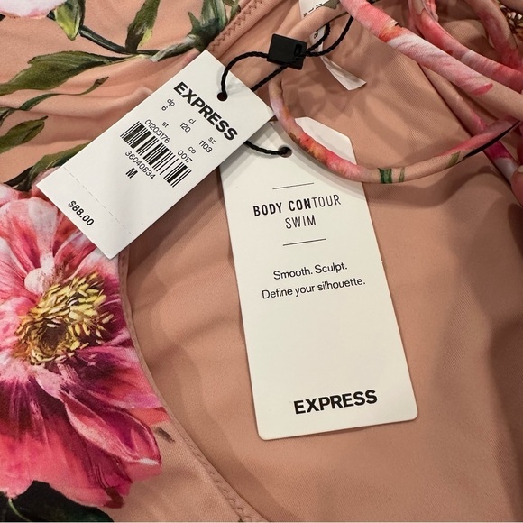 NWT Express Pink Floral Strappy Lace-Up Body Contour One-Piece Swimsuit #S01 - Picture 12 of 15